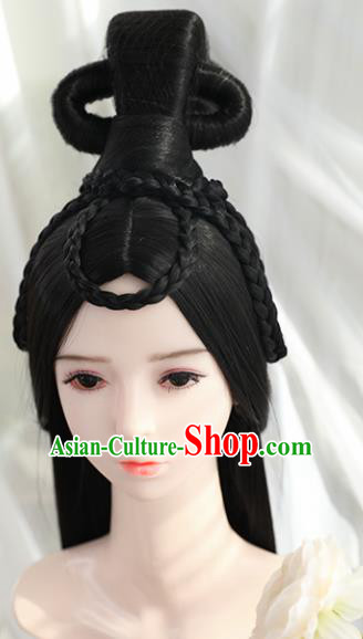 Traditional Chinese Cosplay Tang Dynasty Princess Wigs Sheath Ancient Female Swordsman Chignon for Women