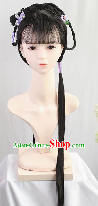 Traditional Chinese Cosplay Ming Dynasty Princess Wigs Sheath Ancient Nobility Lady Chignon for Women