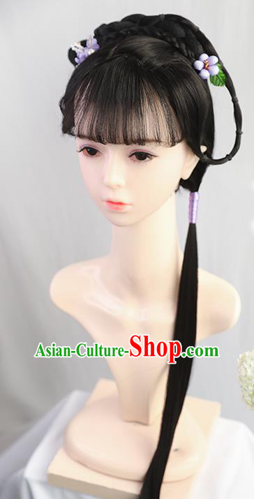 Traditional Chinese Cosplay Ming Dynasty Princess Wigs Sheath Ancient Nobility Lady Chignon for Women