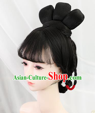 Traditional Chinese Cosplay Tang Dynasty Princess Wigs Sheath Ancient Nobility Lady Chignon for Women