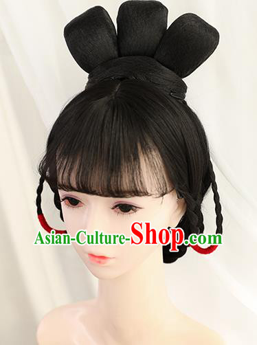 Traditional Chinese Cosplay Tang Dynasty Princess Wigs Sheath Ancient Nobility Lady Chignon for Women