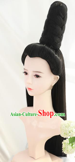 Traditional Chinese Cosplay Ming Dynasty Queen Wigs Sheath Ancient Goddess Mazu Nobility Lady Chignon for Women