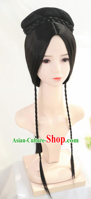 Traditional Chinese Cosplay Han Dynasty Queen Wigs Sheath Ancient Goddess Nobility Lady Chignon for Women