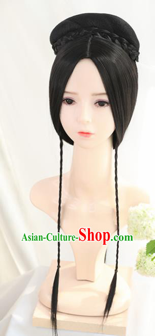 Traditional Chinese Cosplay Han Dynasty Queen Wigs Sheath Ancient Goddess Nobility Lady Chignon for Women