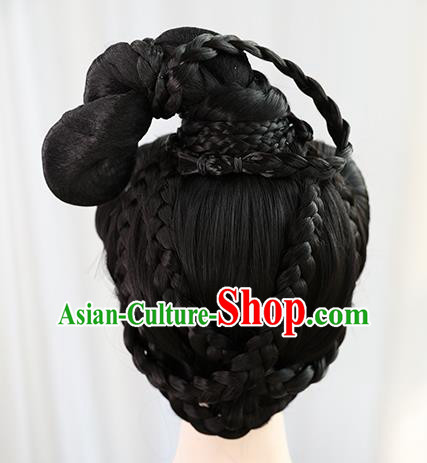 Traditional Chinese Cosplay Ming Dynasty Nobility Lady Wigs Sheath Ancient Queen Chignon for Women