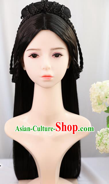 Traditional Chinese Cosplay Jin Dynasty Nobility Lady Wigs Sheath Ancient Princess Chignon for Women