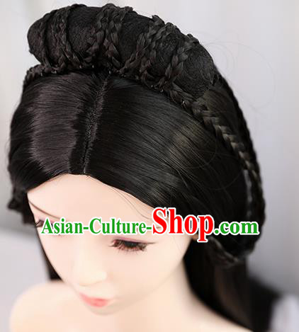 Traditional Chinese Cosplay Jin Dynasty Nobility Lady Wigs Sheath Ancient Princess Chignon for Women