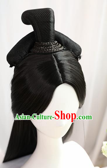 Traditional Chinese Cosplay Jin Dynasty Nobility Lady Wedding Wigs Sheath Ancient Princess Chignon for Women