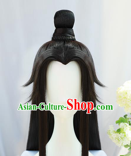 Traditional Chinese Cosplay Taoist Priest Lan Wangji Wigs Sheath Ancient Young Swordsman Chignon for Men