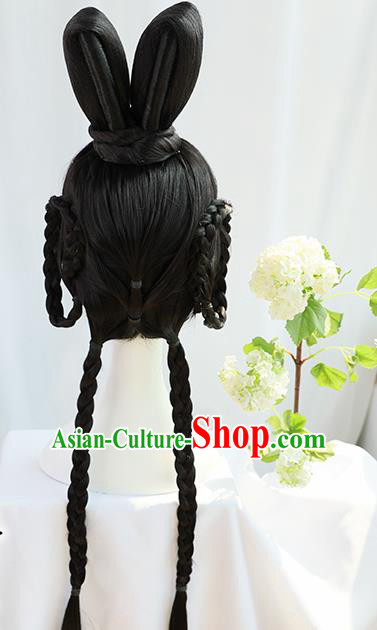 Traditional Chinese Cosplay Song Dynasty Nobility Lady Wigs Sheath Ancient Fairy Yu Tu Chignon for Women