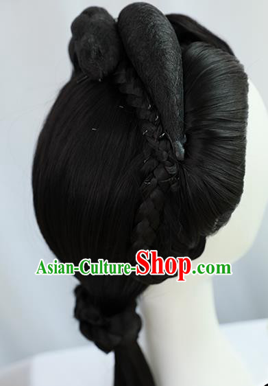 Traditional Chinese Cosplay Ming Dynasty Nobility Lady Wigs Sheath Ancient Court Queen Chignon for Women