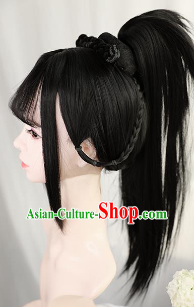 Traditional Chinese Cosplay Ming Dynasty Swordswoman Wigs Sheath Ancient Nobility Lady Chignon for Women