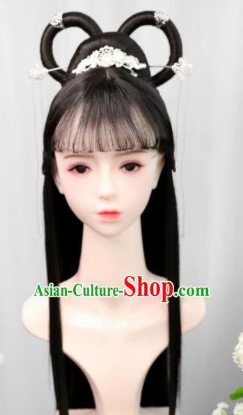 Traditional Chinese Cosplay Ming Dynasty Palace Princess Wigs Sheath Ancient Flying Apsaras Chignon for Women