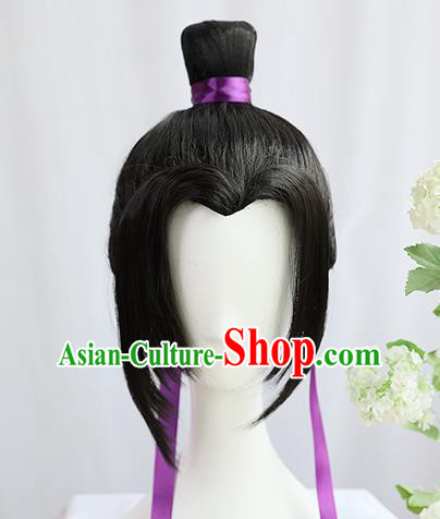 Traditional Chinese Cosplay Taoist Priest Jiang Cheng Wigs Sheath Ancient Young Swordsman Chignon for Men