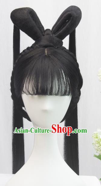 Traditional Chinese Cosplay Ming Dynasty Young Lady Wigs Sheath Ancient Flying Apsaras Chignon for Women