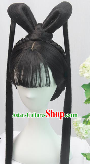 Traditional Chinese Cosplay Ming Dynasty Young Lady Wigs Sheath Ancient Flying Apsaras Chignon for Women