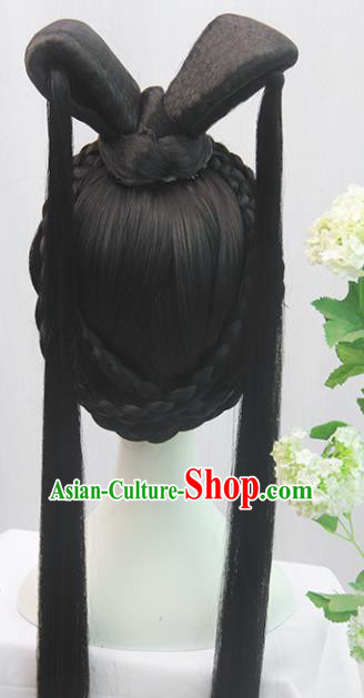 Traditional Chinese Cosplay Ming Dynasty Young Lady Wigs Sheath Ancient Flying Apsaras Chignon for Women