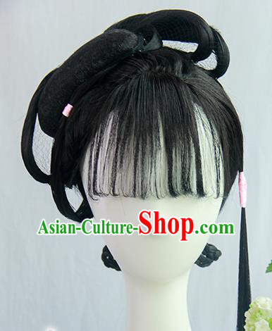 Traditional Chinese Cosplay Ming Dynasty Nobility Lady Lin Daiyu Wigs Sheath Ancient Flying Apsaras Chignon for Women