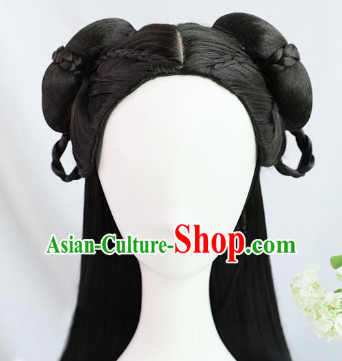 Traditional Chinese Cosplay Ming Dynasty Court Princess Wigs Sheath Ancient Nobility Lady Chignon for Women