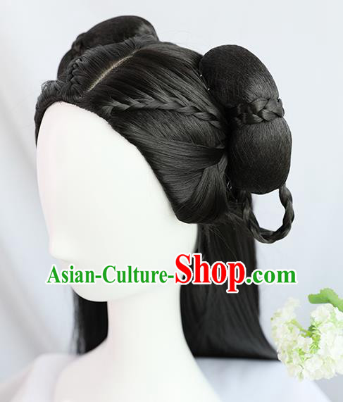 Traditional Chinese Cosplay Ming Dynasty Court Princess Wigs Sheath Ancient Nobility Lady Chignon for Women