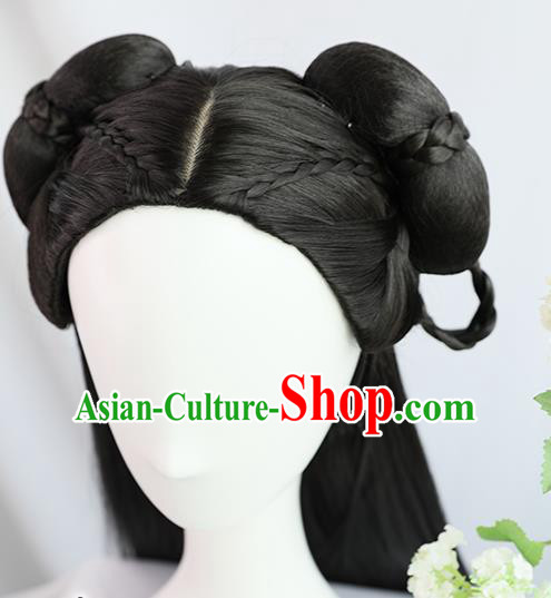 Traditional Chinese Cosplay Ming Dynasty Court Princess Wigs Sheath Ancient Nobility Lady Chignon for Women