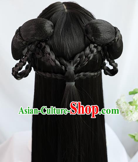 Traditional Chinese Cosplay Ming Dynasty Court Princess Wigs Sheath Ancient Nobility Lady Chignon for Women