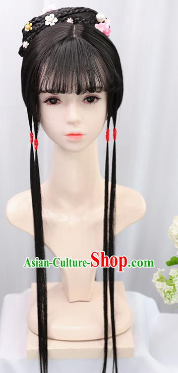 Traditional Chinese Cosplay Ming Dynasty Court Lady Lin Daiyu Wigs Sheath Ancient Flying Apsaras Chignon for Women