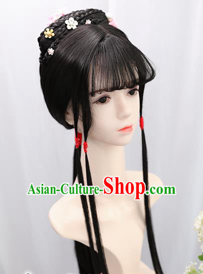 Traditional Chinese Cosplay Ming Dynasty Court Lady Lin Daiyu Wigs Sheath Ancient Flying Apsaras Chignon for Women