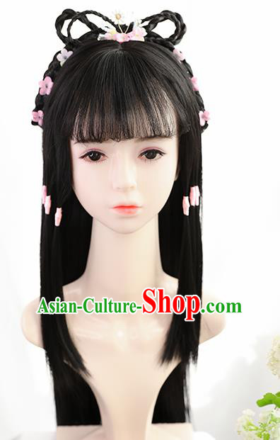 Traditional Chinese Cosplay Song Dynasty Swordswoman Huang Rong Wigs Sheath Ancient Nobility Lady Chignon for Women