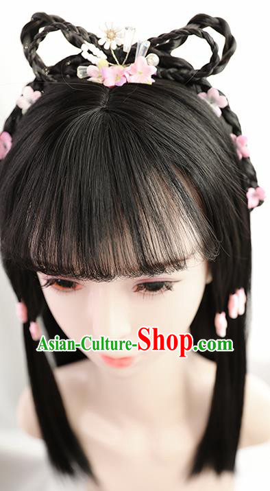 Traditional Chinese Cosplay Song Dynasty Swordswoman Huang Rong Wigs Sheath Ancient Nobility Lady Chignon for Women