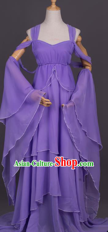 Traditional Chinese Cosplay Female Swordsman Purple Dress Ancient Drama Goddess Costumes for Women