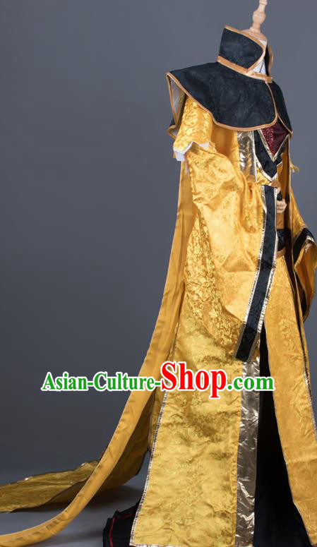 Traditional Chinese Cosplay King Golden Costumes Ancient Swordsman Hanfu Clothing for Men