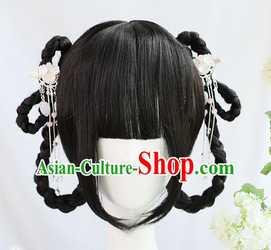 Traditional Chinese Cosplay Ming Dynasty Maidservants Wigs Sheath Ancient Nobility Lady Chignon for Women