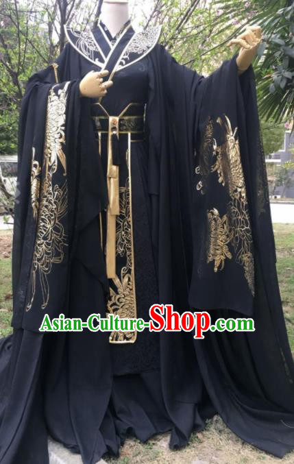 Traditional Chinese Cosplay King Black Costumes Ancient Swordsman Hanfu Clothing for Men