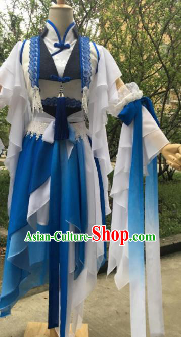 Traditional Chinese Cosplay Female Swordsman Song Ning Blue Dress Ancient Drama Fairy Princess Costumes for Women