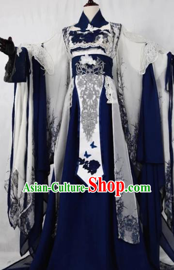 Traditional Chinese Cosplay Court Queen Royalblue Dress Ancient Drama Fairy Princess Costumes for Women