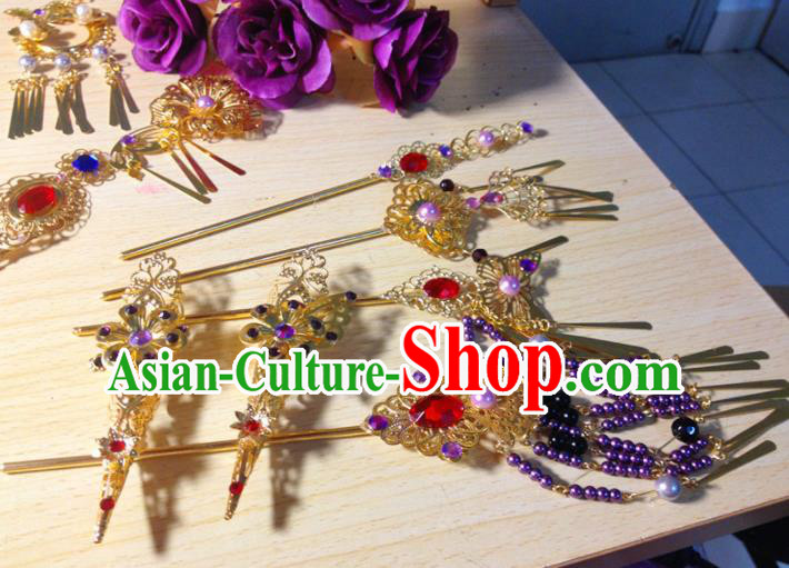 Traditional Chinese Ancient Princess Tassel Hairpins Cosplay Court Hair Accessories Complete Set for Women