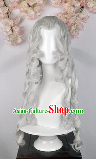 Traditional Chinese Cosplay Swordsman Queen White Wigs Sheath Ancient Goddess Chignon for Women