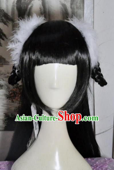 Traditional Chinese Cosplay Swordsman Biyao Wigs Sheath Ancient Goddess Princess Chignon for Women