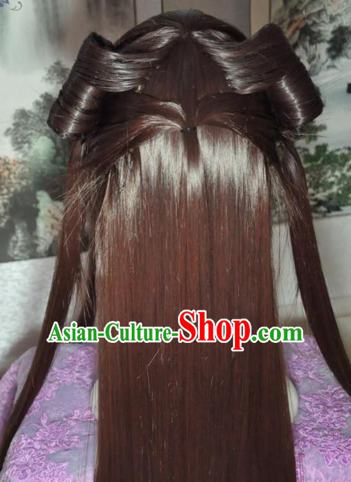 Traditional Chinese Cosplay Court Princess Brown Wigs Sheath Ancient Goddess Chignon for Women