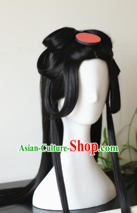 Traditional Chinese Cosplay Princess Black Long Wigs Sheath Ancient Female Swordsman Chignon for Women
