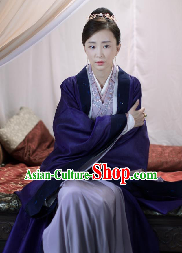 Chinese Ancient Nobility Countess Purple Dress Drama Love and Destiny Swordsman Yu Li Costumes and Headpiece for Women