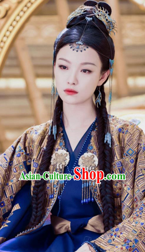 Chinese Ancient Flowers Goddess Dress Drama Love and Destiny Princess Ling Xi Ni Ni Costumes and Headpiece for Women