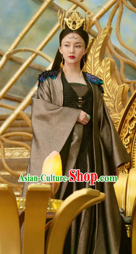 Chinese Ancient Queen Ling Yue Dress Drama Love and Destiny Goddess Liu Qianhan Costumes and Headpiece for Women