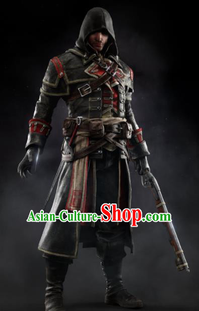 Top Grade Cosplay Assassins Creed Black Costumes Halloween Swordsman Clothing for Men