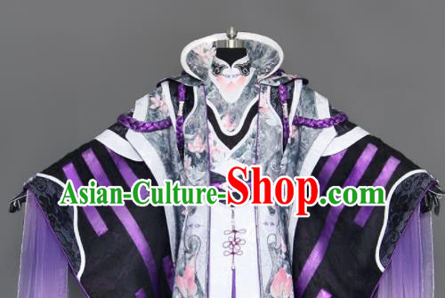 Chinese Cosplay Royal Highness Purple Embroidered Costumes Ancient Swordsman Clothing for Men