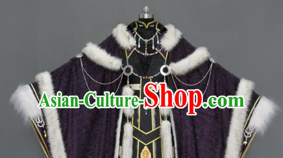 Chinese Cosplay Royal Highness Deep Purple Embroidered Costumes Ancient Swordsman Clothing for Men