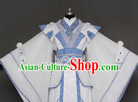 Chinese Cosplay Crown Prince White Costumes Ancient Swordsman Clothing for Men