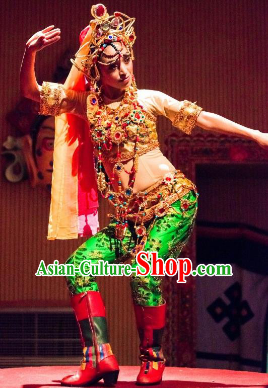 Chinese Happiness On The Way Indian Nationality Dance Dress Stage Performance Costume and Headpiece for Women