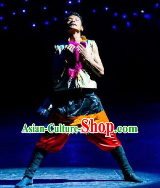 Chinese Happiness On The Way Zang Nationality Clothing Stage Performance Dance Costume for Men